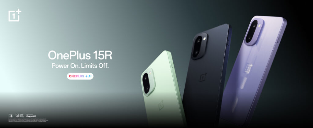 image of OnePlus 15R phone in three different colour